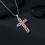 Sterling Silver Wooden Lion Orthodox Sword Wolf Cross Pendant Necklace