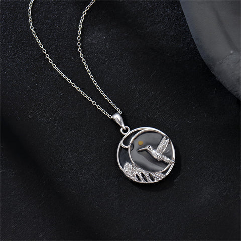 Sterling Silver Mustard Seed Black Cat Hummingbird Cross and Mountain Mountain Turquoise Sun and Moon Pendant Necklace