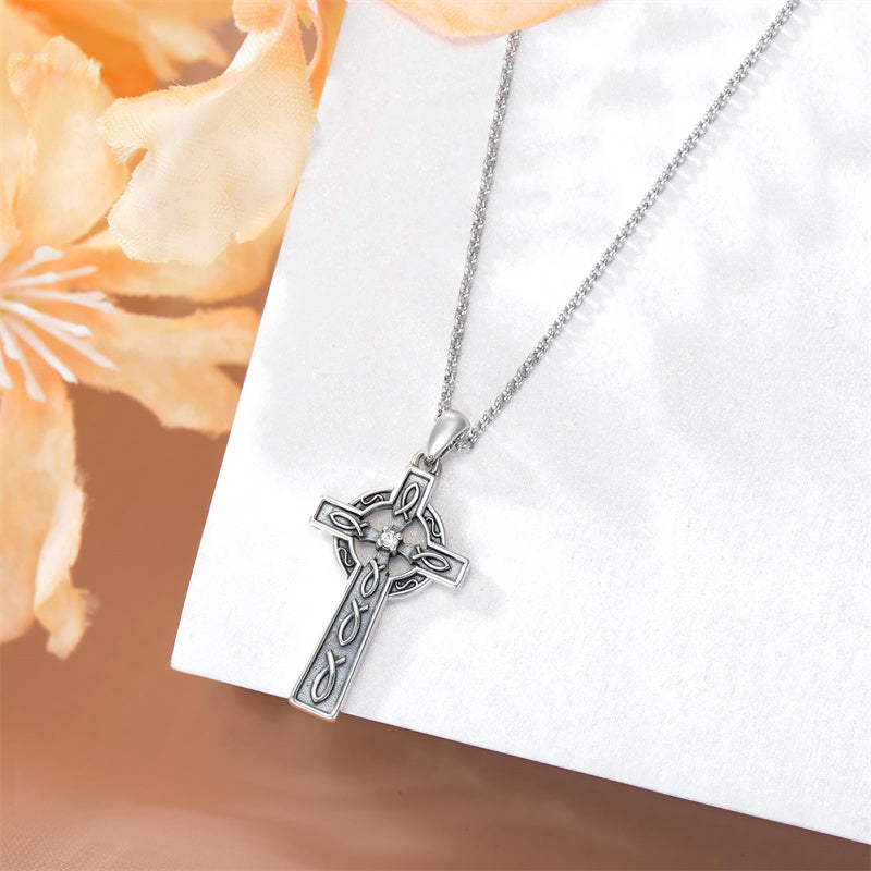 Sterling Silver Wooden Cross Pendant Necklace