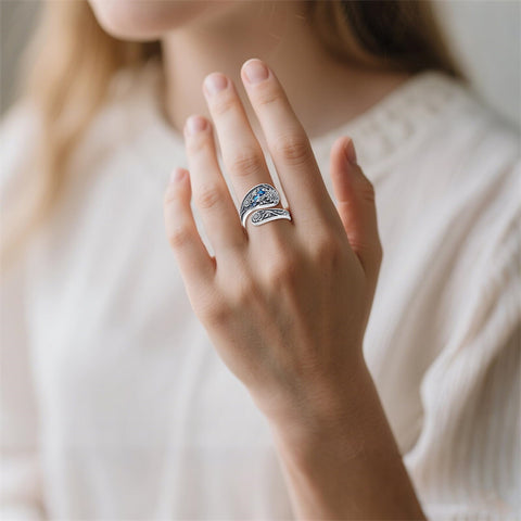Sterling Silver Blue Jay Adjustable Spoon Ring