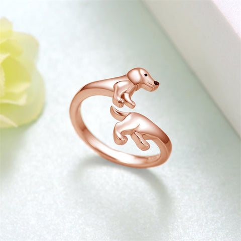 Sterling Silver  Dachshund Dog Adjustable Ring Gifts for Women Dog Lovers