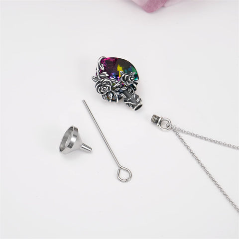 Sterling Silver Heart TearDangle Crystal Rose Cremation Urn Necklace for Ashes