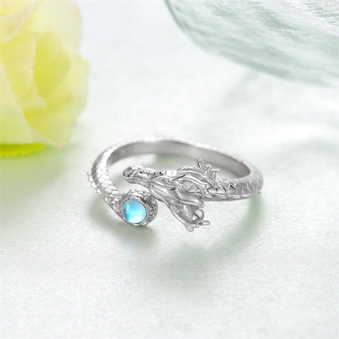Sterling Silver Moonstone Dragon Ring