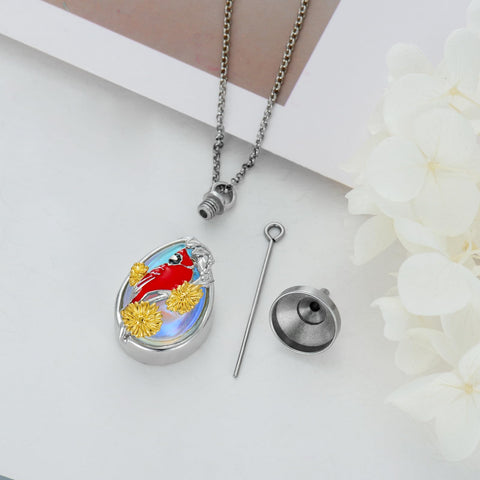 Sterling Silver Moonstone Cardinal Urn Necklace for Ashes