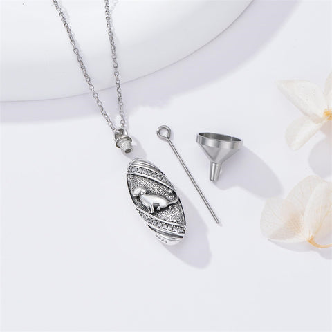 Sterling Silver Oval Paw Prints Dog FootPrints  Heart Rabbit Urn Necklace for Ashes Keepsake Jewelry for Women