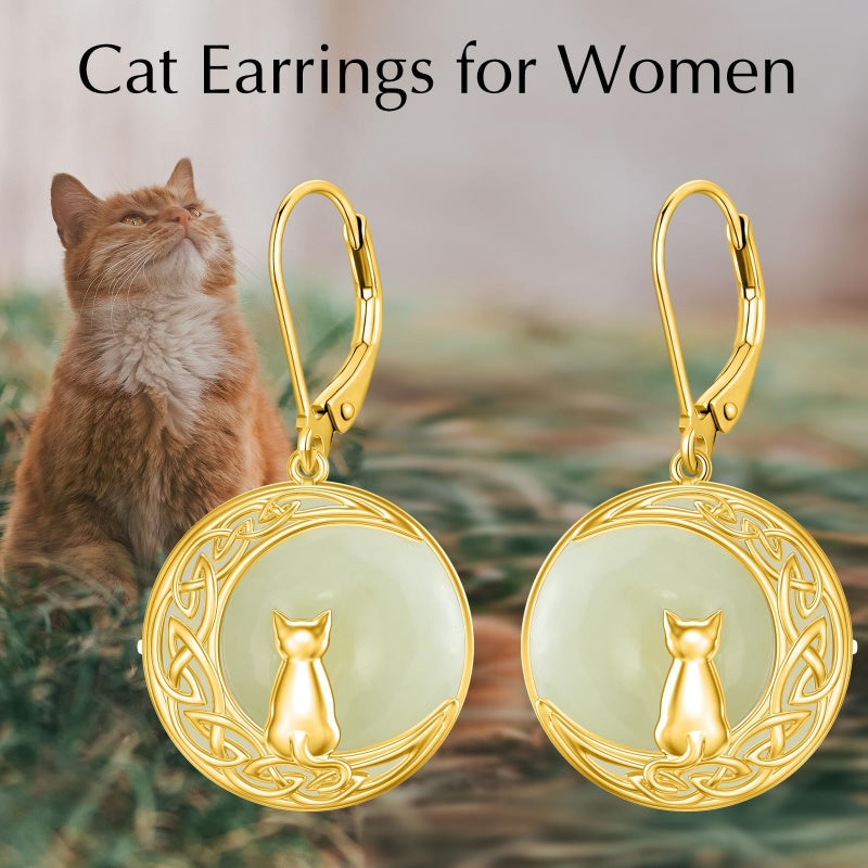 14K Gold Plated Natural Jade  Earrings for Women Good Fortune Jewelry Birthday Mother's Day Gifts