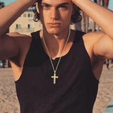 14K Gold Plated Cross Pendant Necklace for Men