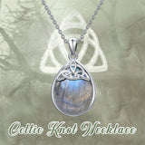 Sterling Silver Moss Agate Labradorite Moonstone Opal Turquoise Celtic Knot  Pendant Necklace