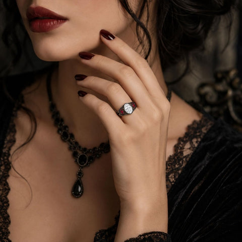 Sterling Silver 10K 14K 18K Gold Custom Engraved  Moissanite Gothic Ring for Women Halloween Gift