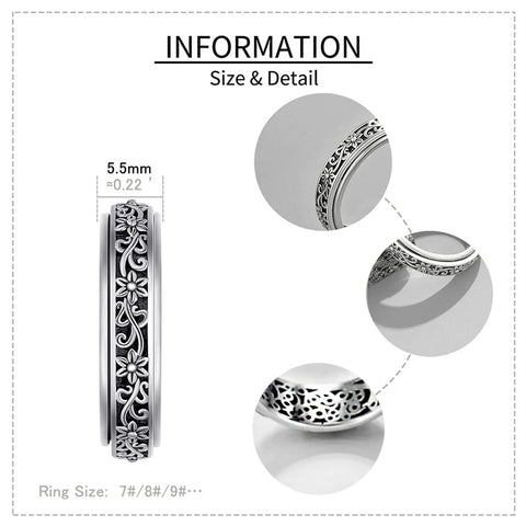 Fidget Ring Sterling Silver Spinner Ring for Women Sunflower/Daisy/ Spinning Ring Fidget Jewelry Gifts for Women Men