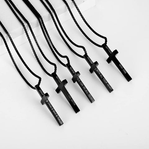 Stainless Steel Cross Necklace for Men Inspirational Bible Verse Cross Pendant Christian Jewelry