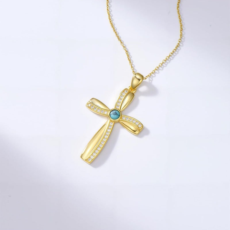 14K Gold Plated Cross Pendant Necklace for Women