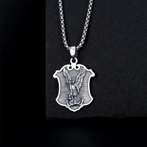 Sterling Silver Crown of Thorns Jesus St Benedict St Michael Pendant Necklace