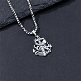 Sterling Silver Earth Swordfish Trident Compass Anchor Pendant Necklace