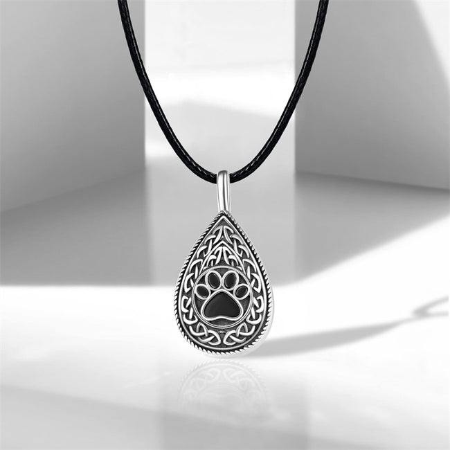 Pet Dog Celtic Urn Necklace Cremation Jewelry for Ashes Sterling Silver Paw Print Necklace Memorial Jewelry
