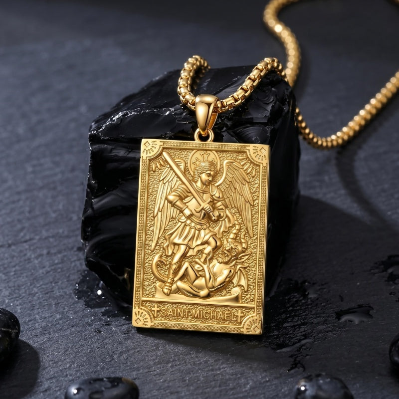 14K Gold PlatedJesus Saint Michael Saint George Saint Jude Pendant Necklace