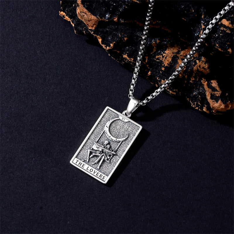 Sterling Silver Lovers Hierophant Magician Three of Swords Wheel of Fortune SkeletonTarot Card Pendant Necklace