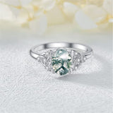 Solid 14K Real Gold Green Moss Agate Engagement Ring Promise Bridal RingWedding Bands Natural Moss Agate Ring for Women