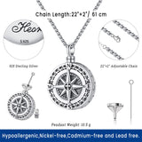 Compass Urn for Ashes Cremation Jewelry 925 Sterling Silver Memorial Necklace Urn for Human Ashe of Loved Ones