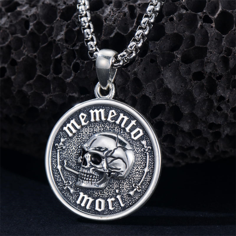 Sterling Silver Gothic Skull Memento Mori Pendant Necklace with Engrav ...