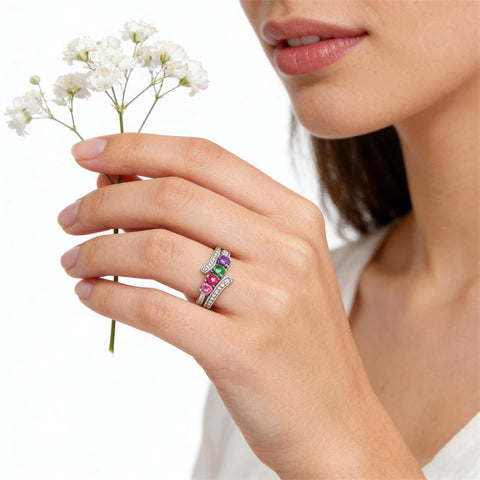 Sterling Silver 2-5 Birthstones Family Ring Gifts for Mother's Day