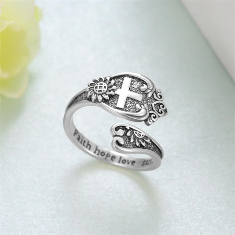 Sterling Silver Cross Adjustable Spoon Ring