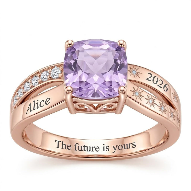Sterling Silver Star Pattern Personalized  Class Ring for Women Elegant Graduation Gift