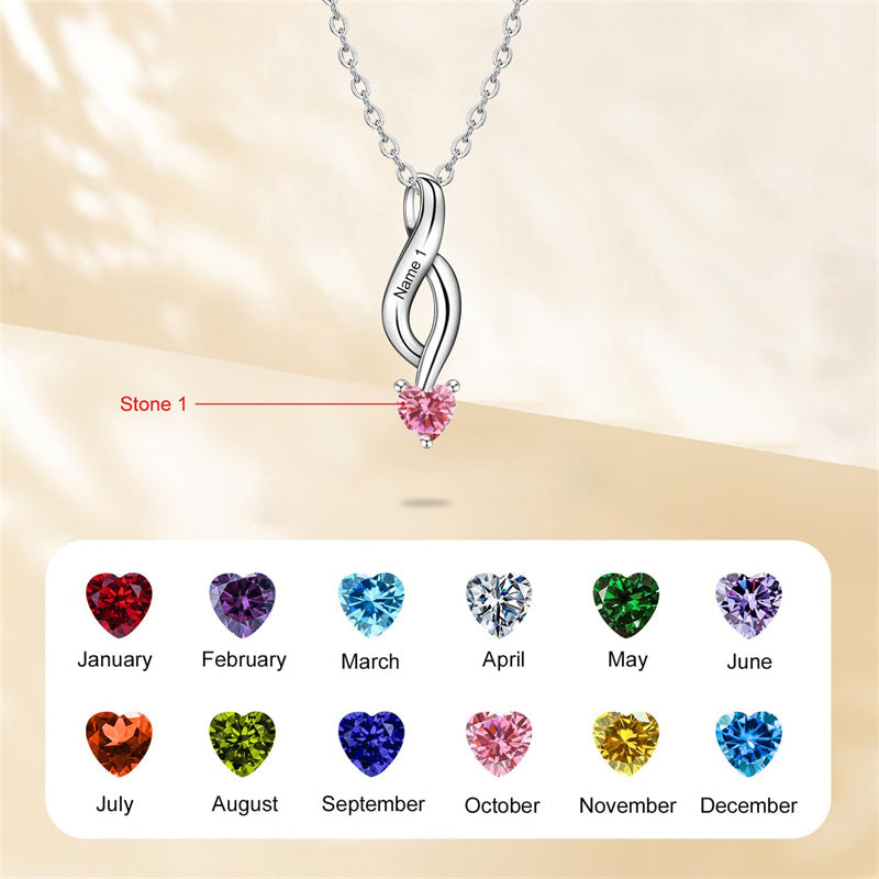 Copper Sterling Silver Personalized 1-6 Simulated Birthstones Mother's Name Heart Pendant Necklace