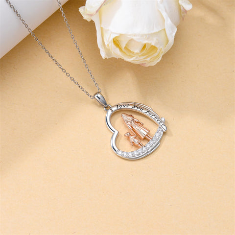 Sterling Silver Mother Daughter Father Daughter Sister Pendant Necklace Family Jewelry for Christmas Mother's Day