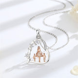 Sterling Silver Cubic Zirconia Mother Daughter Father Daughter Pendant Necklace