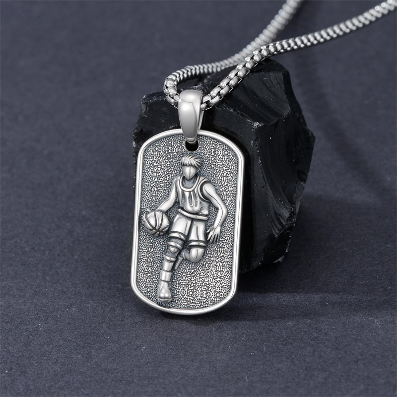 Sterling Silver Dog Tag Baseball Basketball Softball Soccer Pendant Necklace for Men