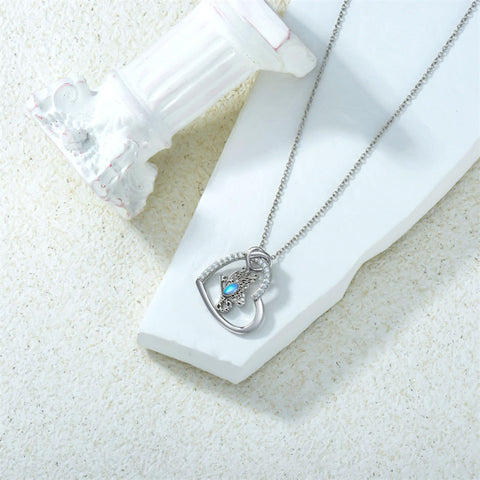 Sterling Silver Cubic Zirconia Moonstone Butterfly Pendant Necklace