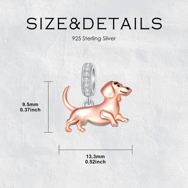 Sterling Silver Pit Bull Schnauzer Yorkie Corgi Dachshund Dog Charm Beads Fits Bracelets & Necklaces  for Women