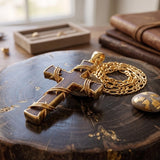 14K Gold Plated Wooden Cross Pendant Necklace Christian Catholic Jewelry Religious Gift
