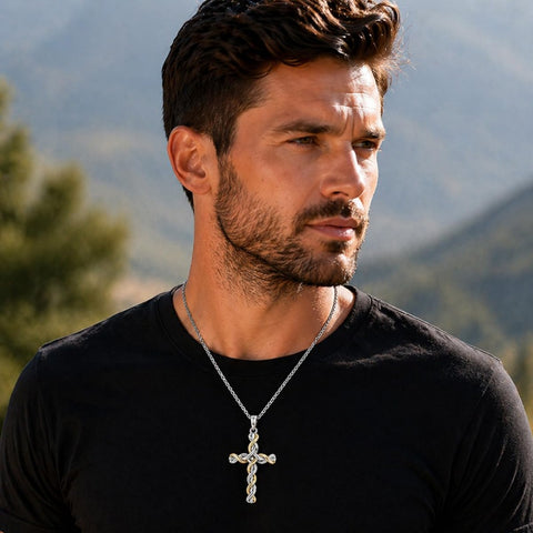 14K Gold Plated Two Tone Cross Pendant Necklace Christian Jewelry Religious Gift