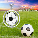 Rotatable Football Necklace 925 Sterling Silver Soccer Ball Pendant Necklace Soccer Jewelry Gifts for Soccer Lovers Fans Women Girls Sports Lovers