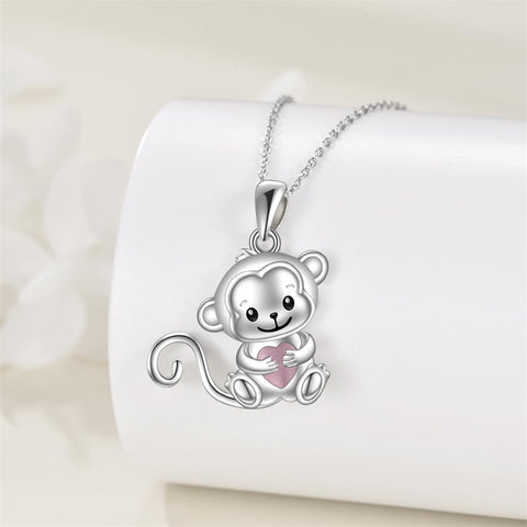 Cute Animal Necklace with Rose Quartz Pearl Sterling Silver