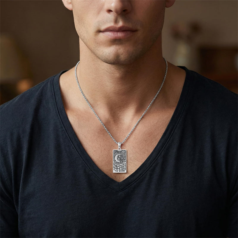 Sterling Silver Lovers Hierophant Magician Three of Swords Wheel of Fortune SkeletonTarot Card Pendant Necklace