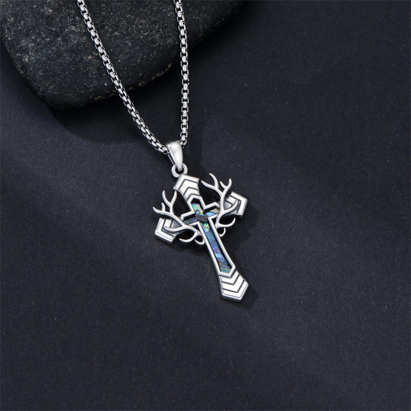 Sterling Silver Wooden Cross Pendant Necklace