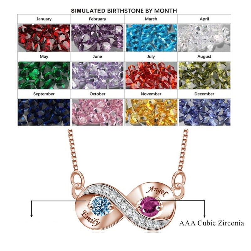 14K Gold 2  Simulated Birthstone Personalized Engraved Pendant Necklace for Women