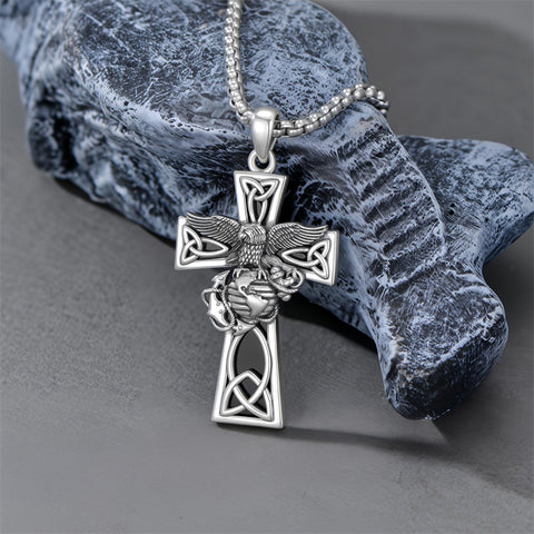 Sterling Silver Marines Cross Pendant Necklace for Men