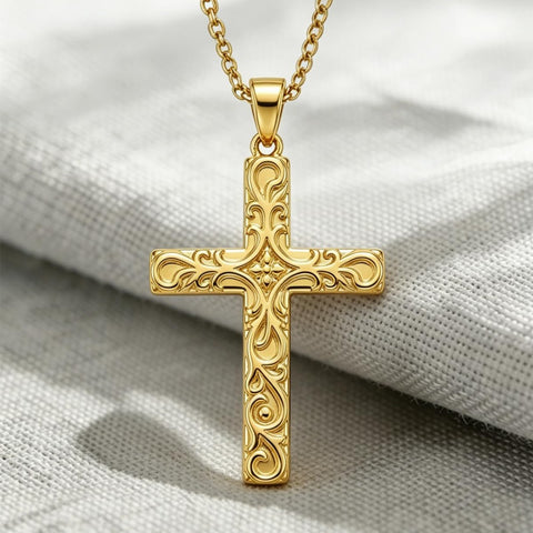14K Gold Plated Cross Pendant Christian Necklace Baptism Religious Faith Jewelry