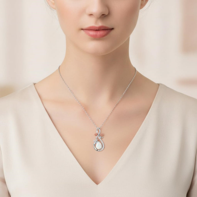 Sterling Silver Teardrop Gemstone Rose Butterfly Infinity Heart Necklace for Women