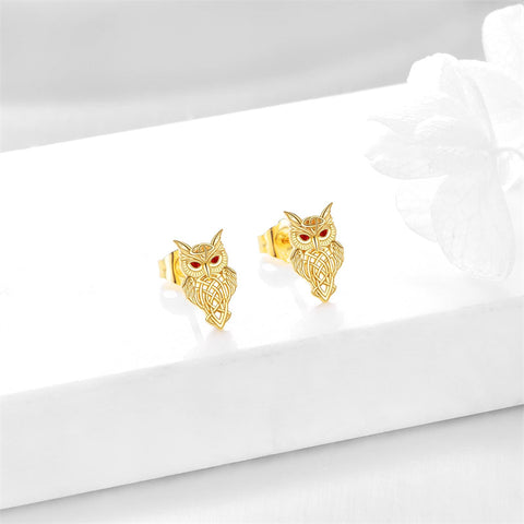 Gold Owl Earrings 14k Gold Owl Earrings Fine Gold Irish Celtic Knot Jewelry Christmas Gifts for Women Teen Girls