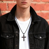 14K Gold  Plated Wooden Cross Crucifix Pendant Necklace for Men