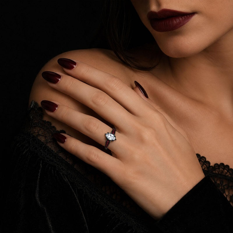 Sterling Silver 10K 14K 18K Gold Custom Engraved  Moissanite Gothic Ring for Women Halloween Gift