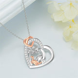 Sterling Silver Cubic Zirconia Dinosaur with 1 2 3 4  Cubs Pendant Necklace