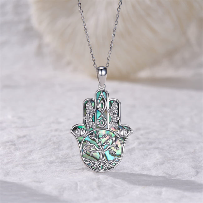 Hamsa Hand of Fatima Tree of Life Necklace for Women 925 Sterling Silver Pendant Necklace Jewelry Gifts
