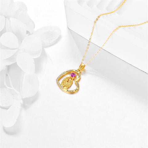 14K Solid Yellow Gold Sister Necklace for Women Love Heart Friendship Pendant Jewelry Gifts for Sister