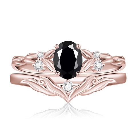 Sterling Silver 10K 14K 18K Gold  Oval Cut Unique Vine Gemstone Wedding Ring Set